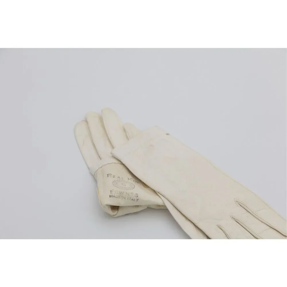 Vintage 1950s‎ Fownes Kid Leather Gloves Women’s Size 6 Made in Italy Ivory